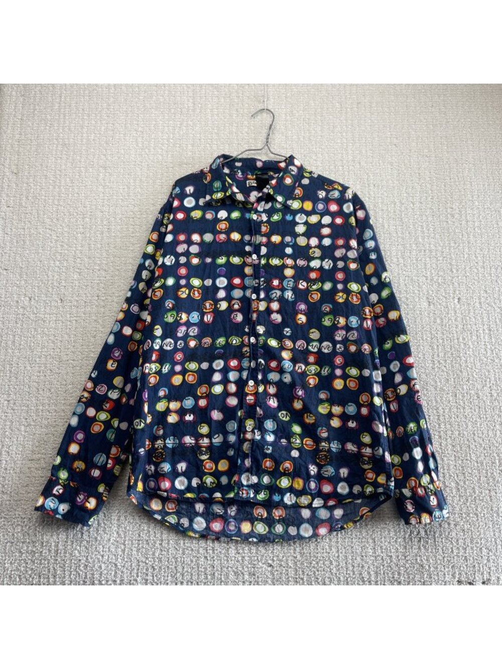 Y2K Desigual Long Sleeve Button Up Shirt Gallery Artsy Polka Dot Men Size XL